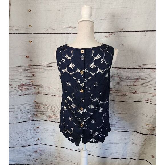 Lilly Pulitzer Iona Lace Overlay Sleeveless Top Size Medium - Picture 3 of 7